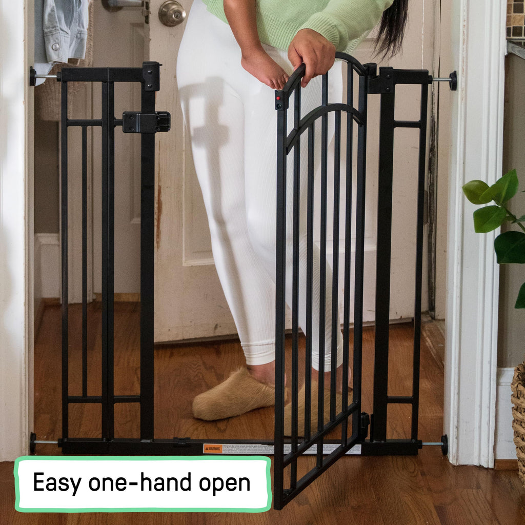 Multi-Use Decorative Extra Tall Walk-Thru Baby Gate, Fits Openings 28.5-48 Inch (Pack of 1), Black Metal, for