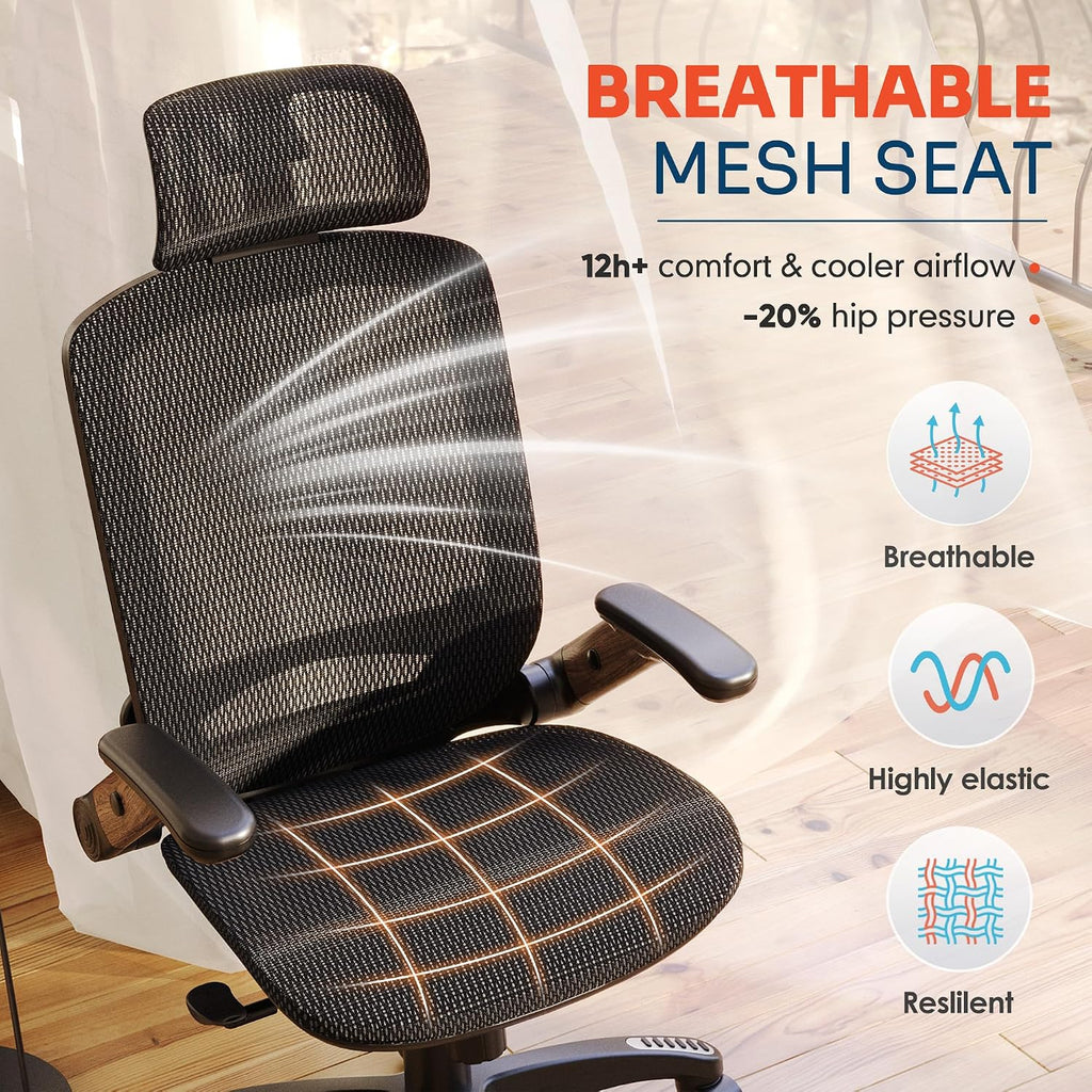 Ergonomic, High Back Home Desk Chair with Headrest, Flip-Up Arms, 90-120° Tilt Lock and Wide Cushion, Big and Tall