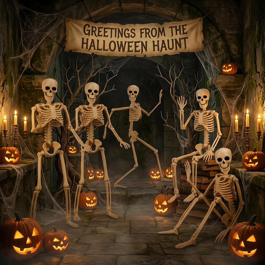 16in Posable Skeleton Halloween Decorations,Mini Skeletons - Set of 5