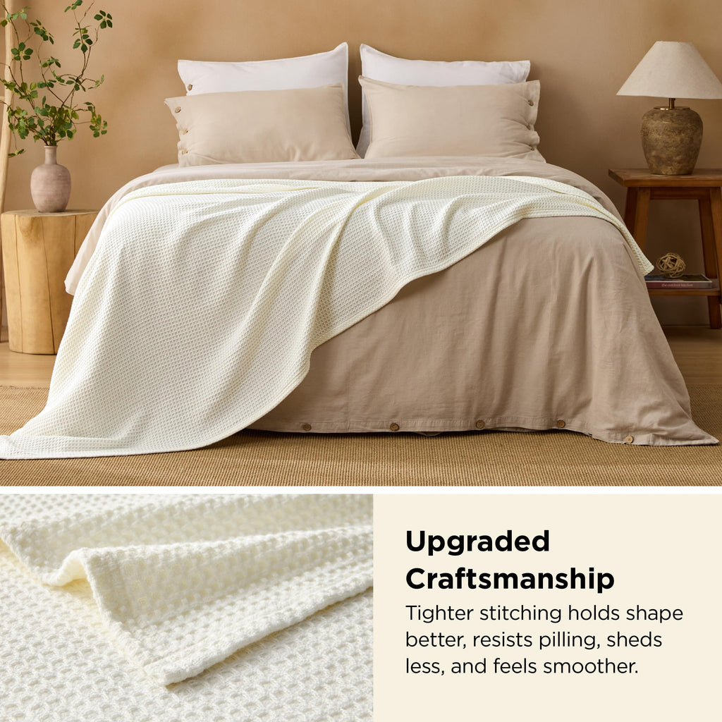 GentleSoft 100% Cotton Blanket King Size for Bed - Breathable Lightweight and Soft for Summer, Basket Waffle Weave