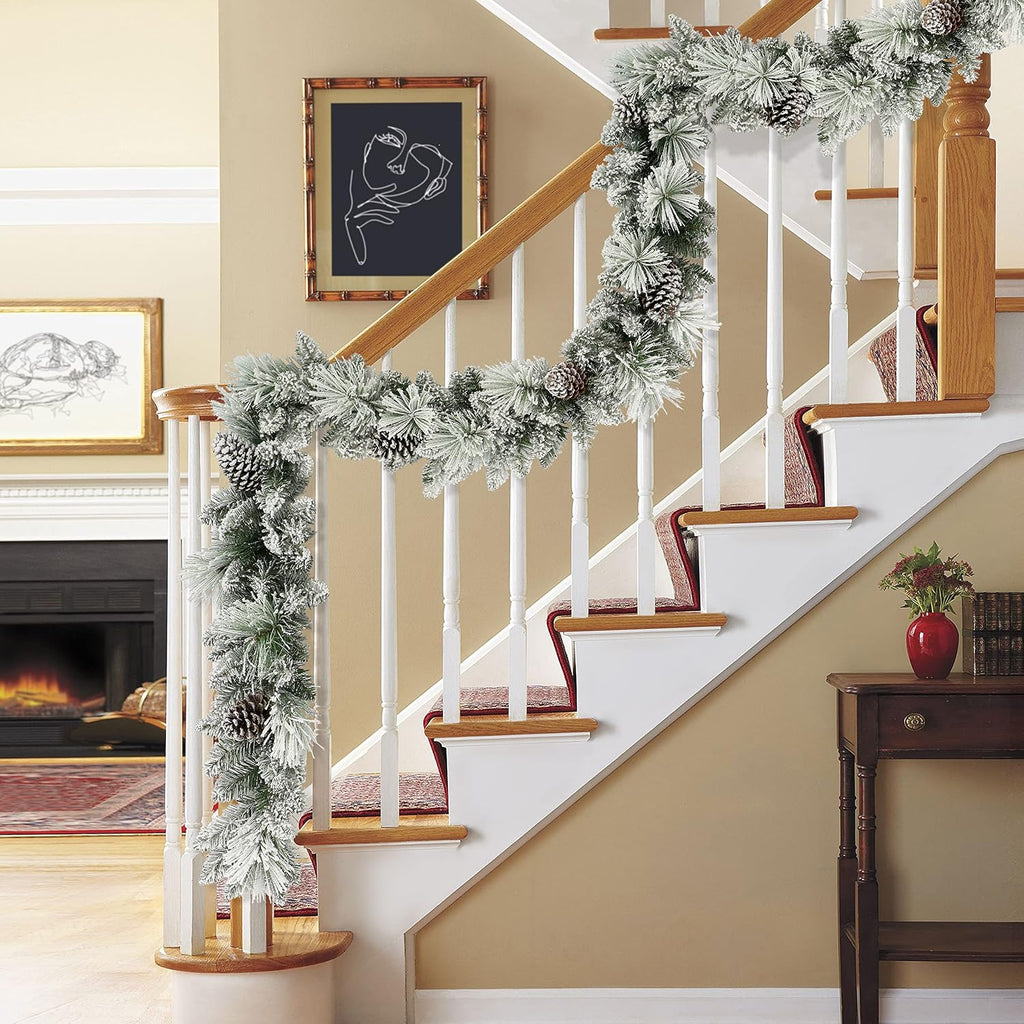 9 ft x 10 in Flocked Berkshire Spruce Garland, 170 Tips, Pine Cones