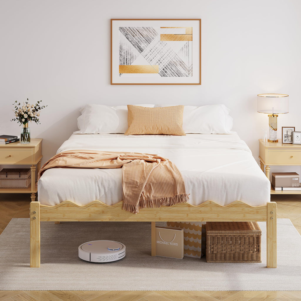 Natural Bamboo Platform Bed Frame Full, 14" Height Full Size Bed Frame, No Box Spring Needed, Easy Assembly