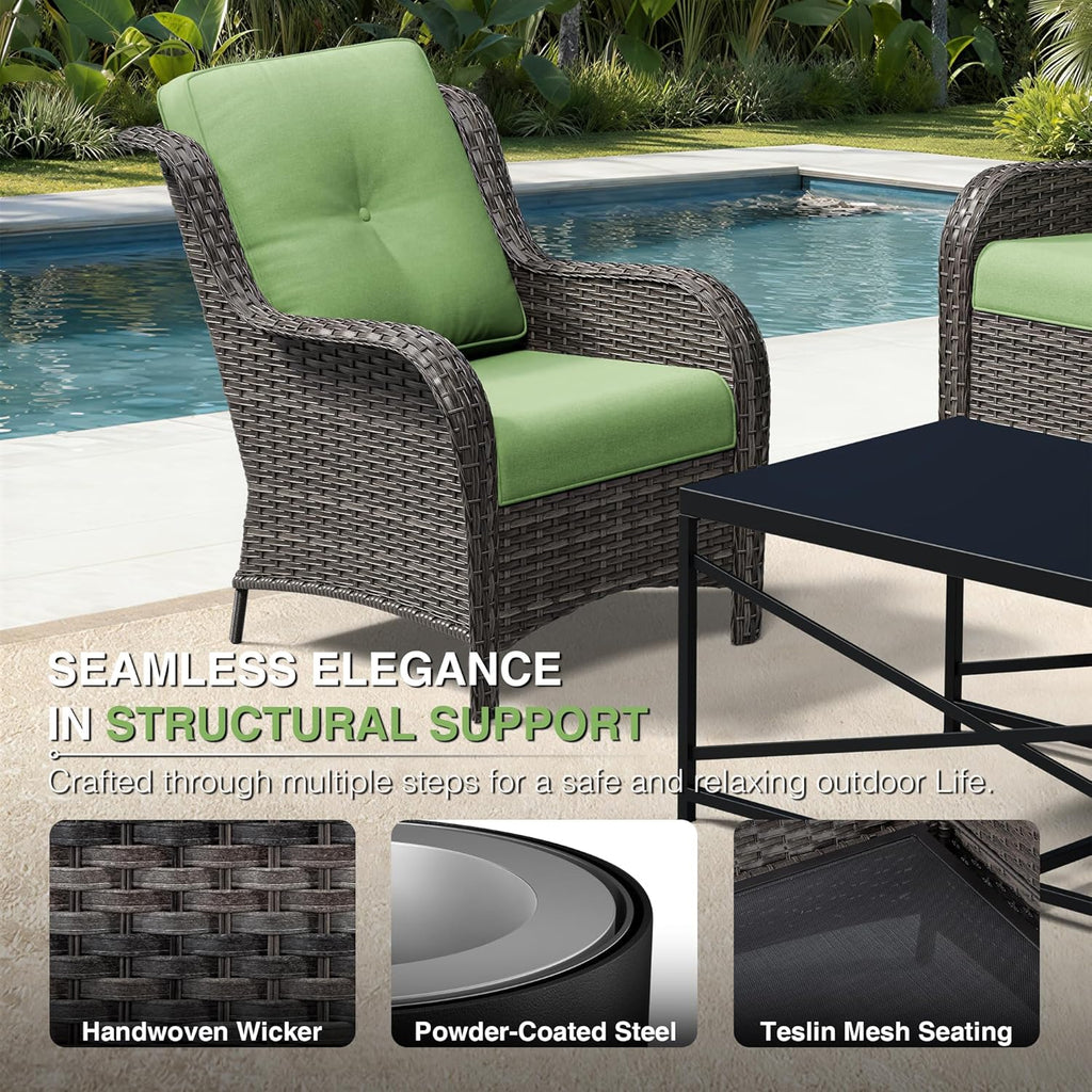 Joyside Patio Chairs Set of 2, Wicker Patio Furniture with High Back, Deep Seating, Wide Armrest, Thickened Cushions