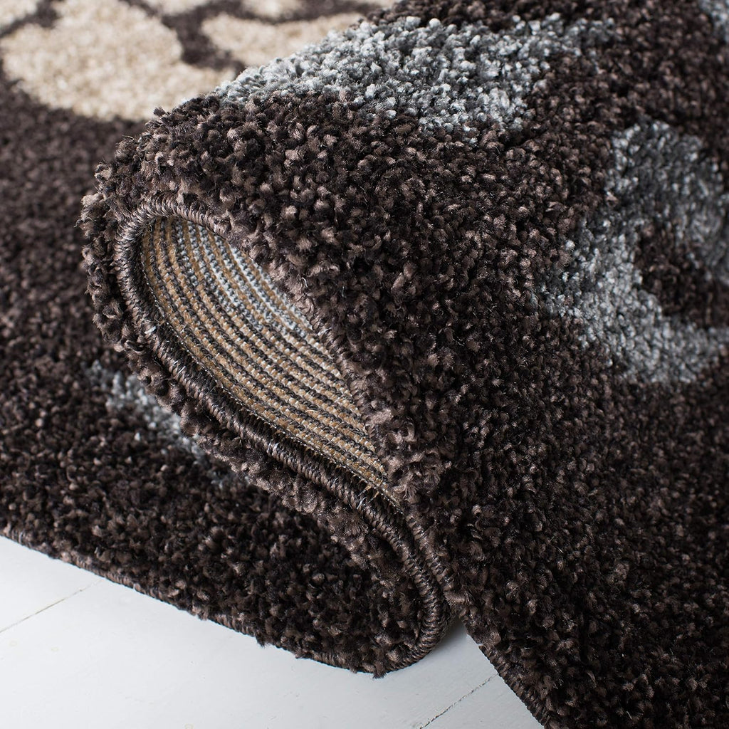 Florida Shag Collection Area Rug - 4' Square, Dark Brown & Grey, Floral Design, Non-Shedding & Easy Care, 1.2-inch