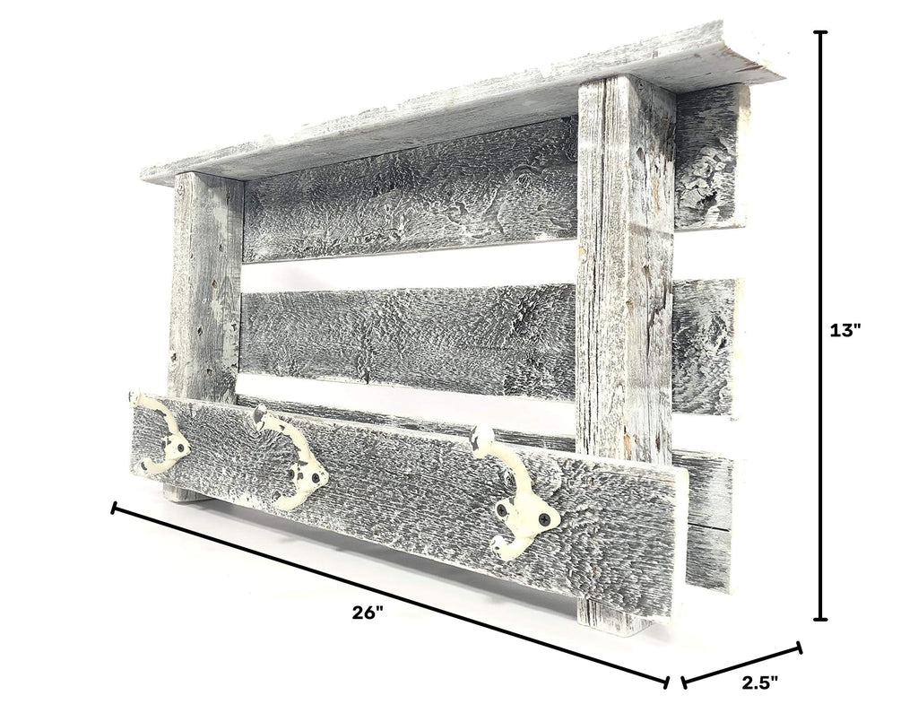 LLC Rustic Wood Farmhouse Shelf with Hooks White Wash