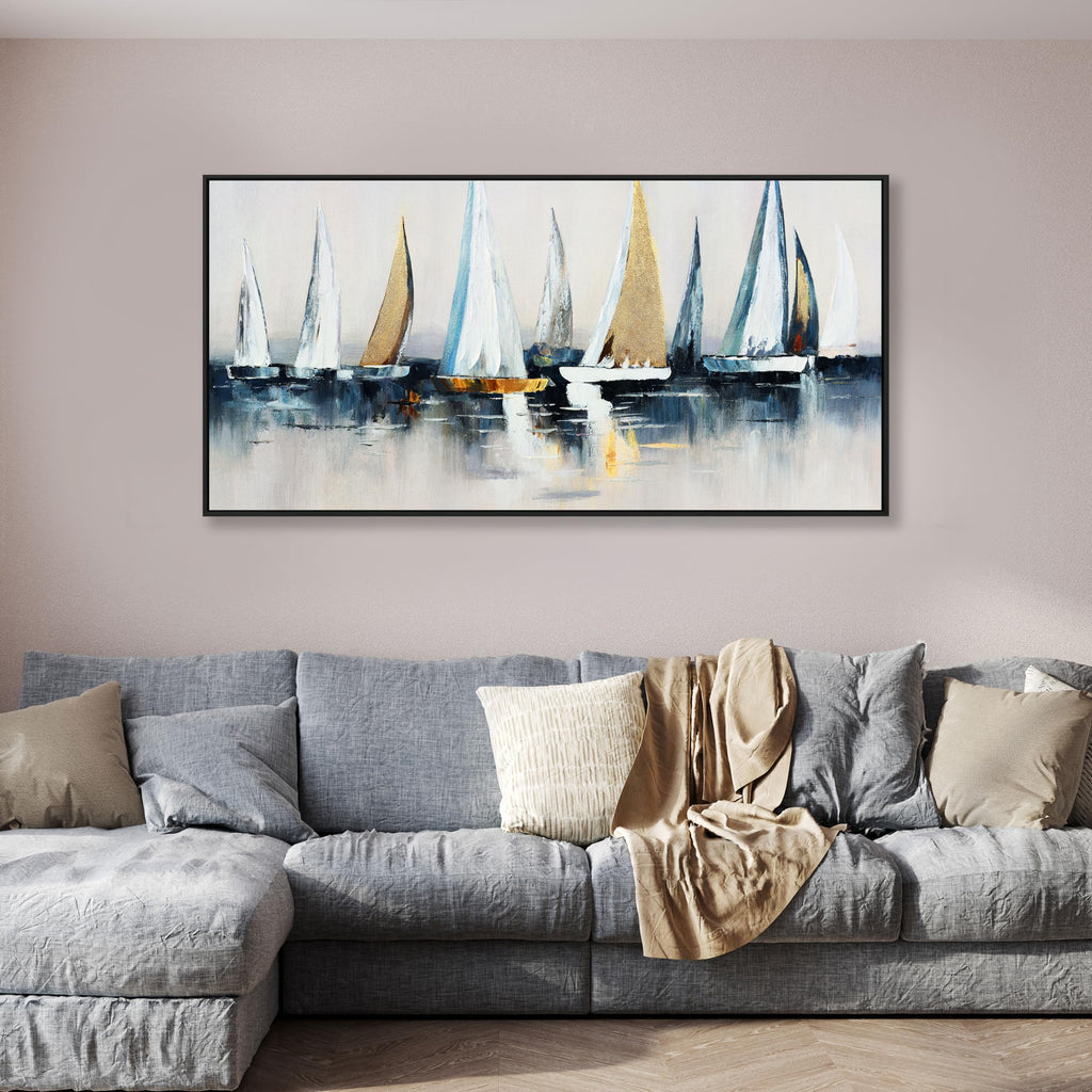 Abstract Wall Art Blue and White Sailboat Wall Paintings Framed Artwork Bedroom Bathroom Office Home Decor Can Be
