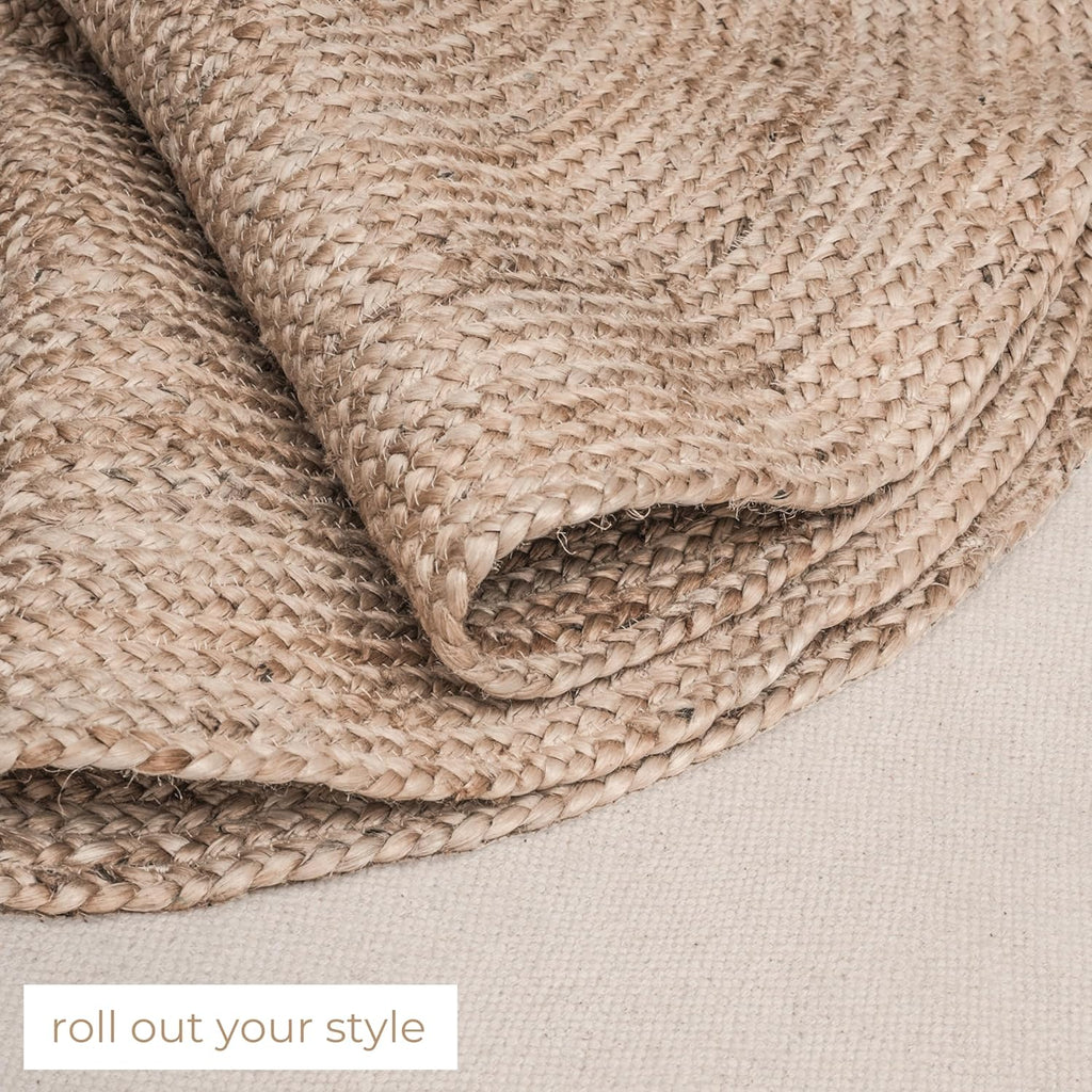 Natural Woven Jute Area Rug 5x8 feet Oval Braided Reversible Rugs for Farmhouse, Living Room, Kitchen, Bedroom