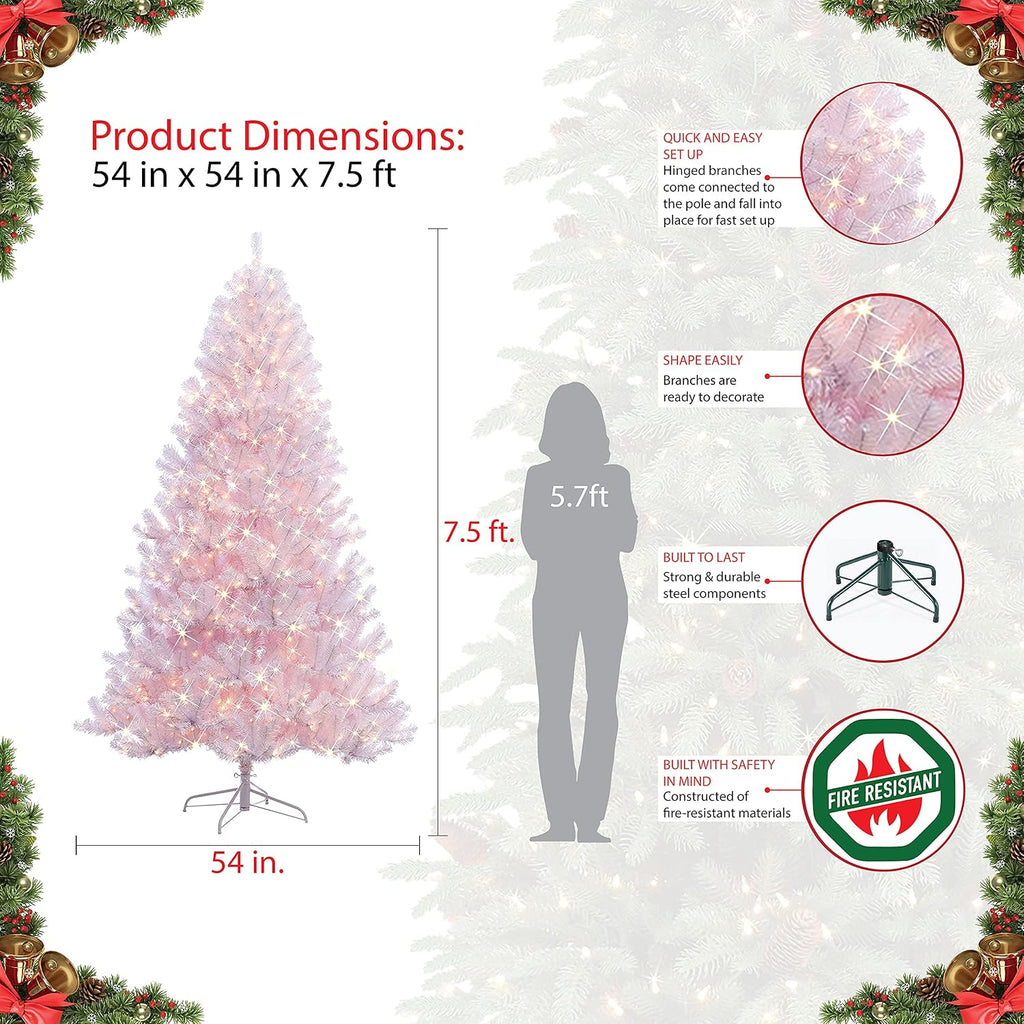7.5 Foot Pre-Lit Northern Fir White Artificial Christmas Tree with 500 UL Clear Lights
