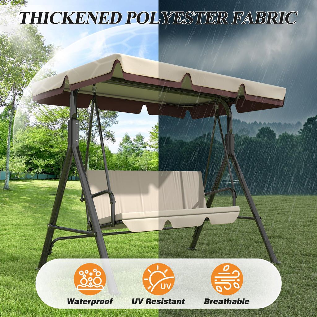 3-Seat Patio Swing Chair, Beige