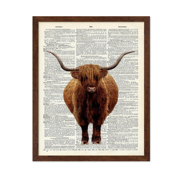 Highland Cow Print - Dictionary Poster - Animal Art - Gift for Men, Women & Animal Lover - Minimal Wall Decor - 8x10