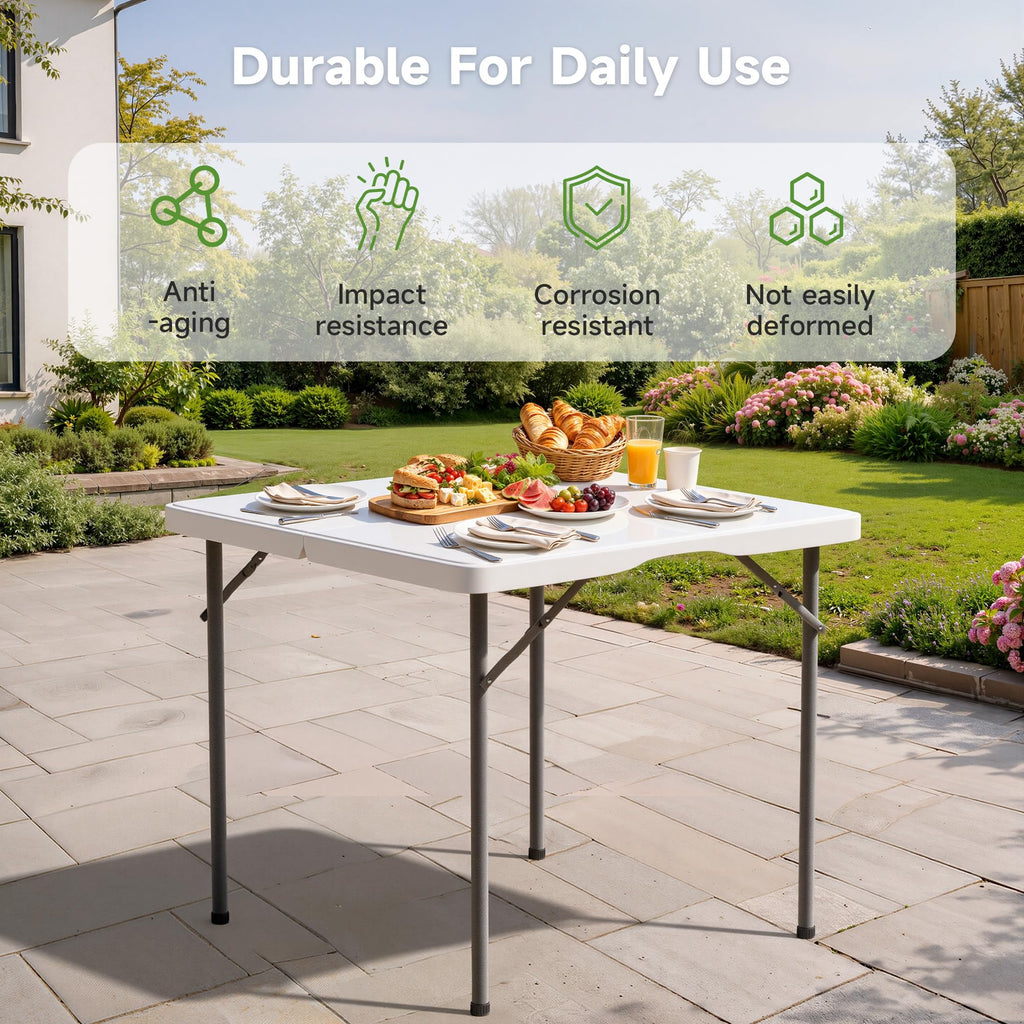 3 ft Square Folding Card Table, Portable Folding Table with Carrying Handle, Heavy Duty 400 lbs Capacity, Ideal for