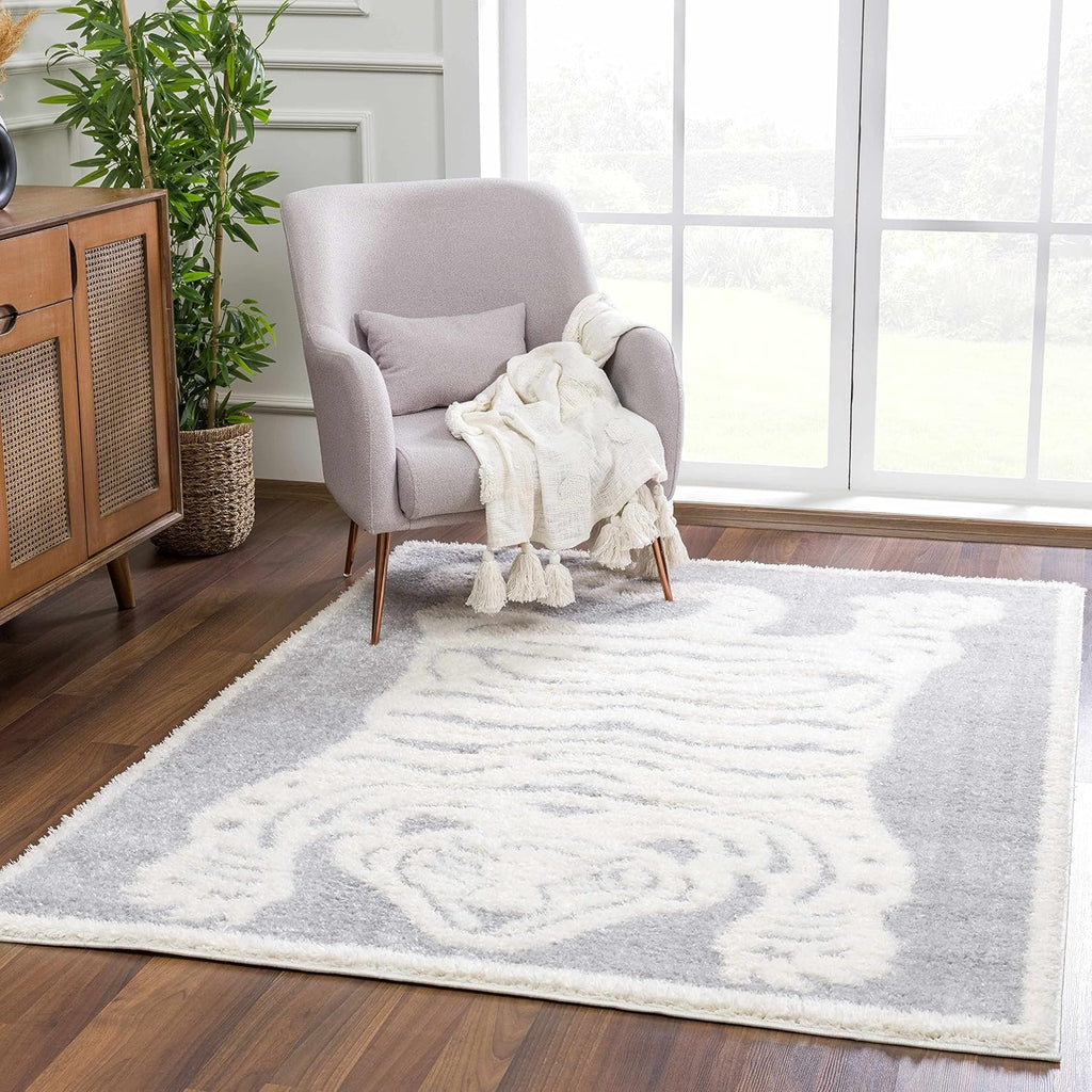 Liszt Living Room, Bedroom Area Rug - Tiger Animal Print Striped - Contemporary Modern Tribal Minimalist Transitional