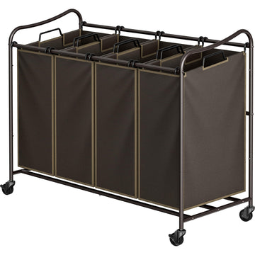 4-Bag Heavy Duty Laundry Sorter Rolling Cart, Brown