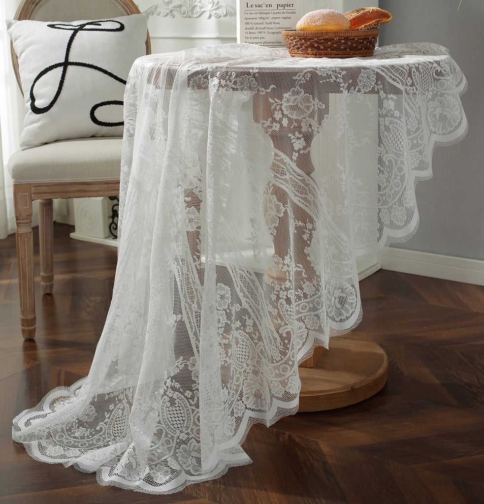 60inch White Round Floral Embroidered lace Table Cloths