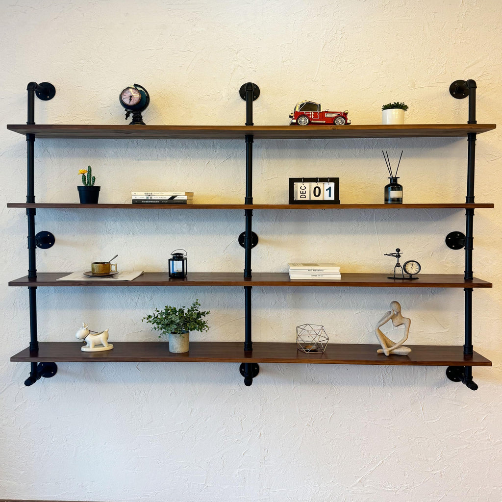 70 Inch Industrial Pipe Wall Shelves Pipe Shelving with Real Wood Plank