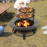 35 Inch Fire Pit with 2 Cooking Grate & Charcoal Pan, Outdoor Wood Burning BBQ Grill Firepit Bowl with Cover Lid, Steel Round Table for Backyard - Image 8
