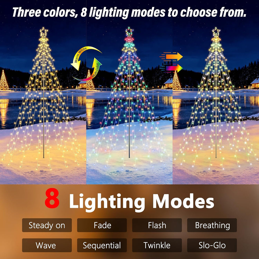 10Ft Color Changing Christmas Tree Lights - Warm to Multicolor