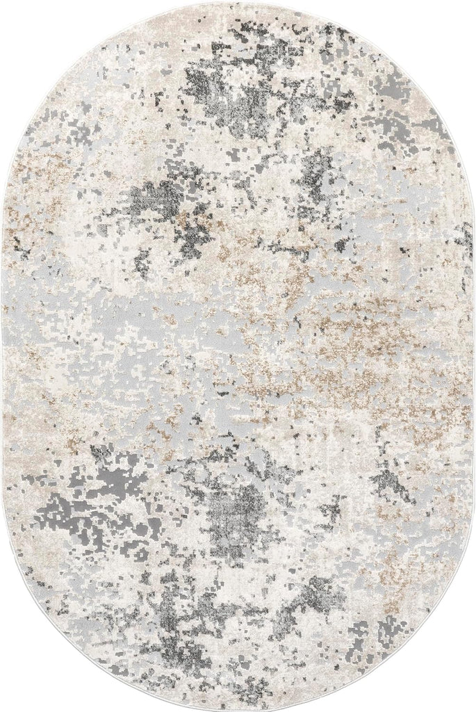 Chastin Beige Abstract Power Loomed Area Rug, Oval 5' x 8'