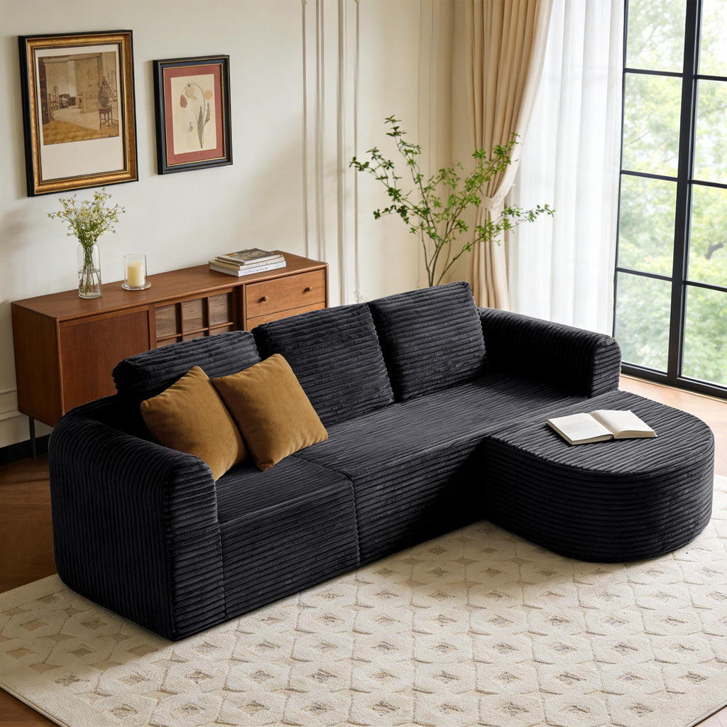 108" Boneless Couch with L-Shape Chaise, Boneless Sectional Couch, Deep Seat Cloud Modular Sectional Sofa, Comfy