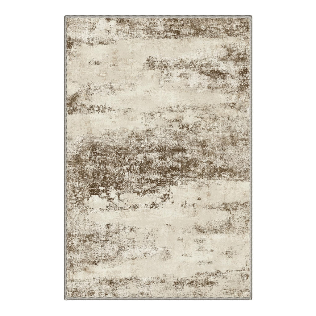 2x10 Antique Beige Abstract Runner Rug, Washable Non-Slip