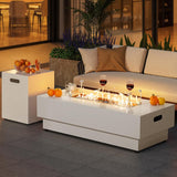 50-Inch Outdoor Propane Fire Pit Table w Tank Table, CSA Certified, Rectangular Patio Fire Pit w Glass Rocks, Wind Guard and Cover, 58000 BTU 2 in 1 - Image 2