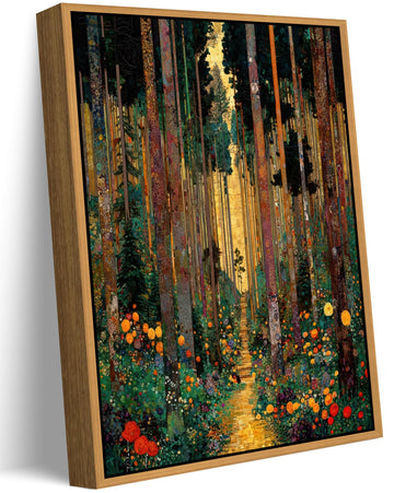 Floating Framed Gustav Klimt Forest Path Canvas Wall Art, 12x16in
