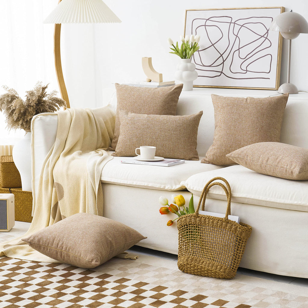 Burlap Pillow Covers Set of 4 Lined Linen Square Throw Pillow Case Cushion Covers for Sofa Couch Bench Living Room