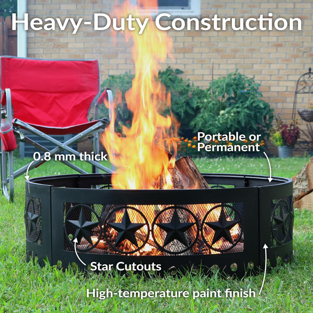 4-Star Decorative Outdoor Large Round Metal Fire Pit Ring, 36"