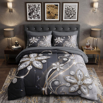 Full Comforter Set with Sheets, 7 Pieces Diamond Crystal Bedding