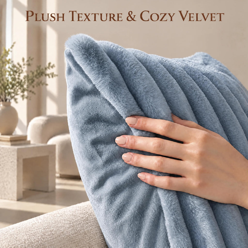 Set of 2 Decorative Throw Pillow Covers 20x20 Fall Faux Fur Light Blue