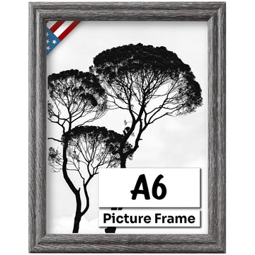 Barnwood Gray A6 Picture Frame .75" Inch Wide - Handmade American Solid Wood Picture Frames with Preinstalled Hangers