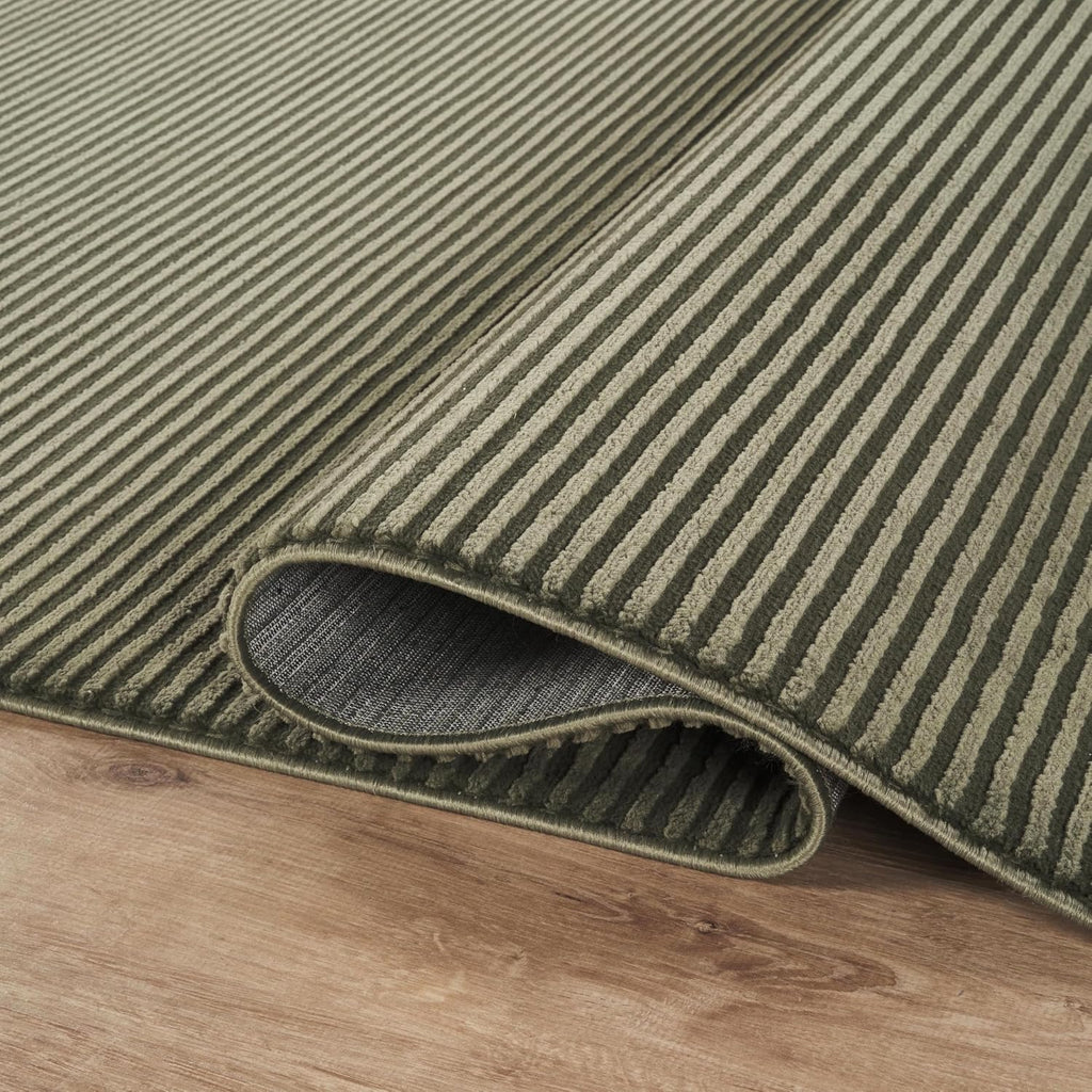 Plush Deco Collection Green Area Rug - Textured Stripe Design, Machine Washable, Non-Shedding, Easy to
