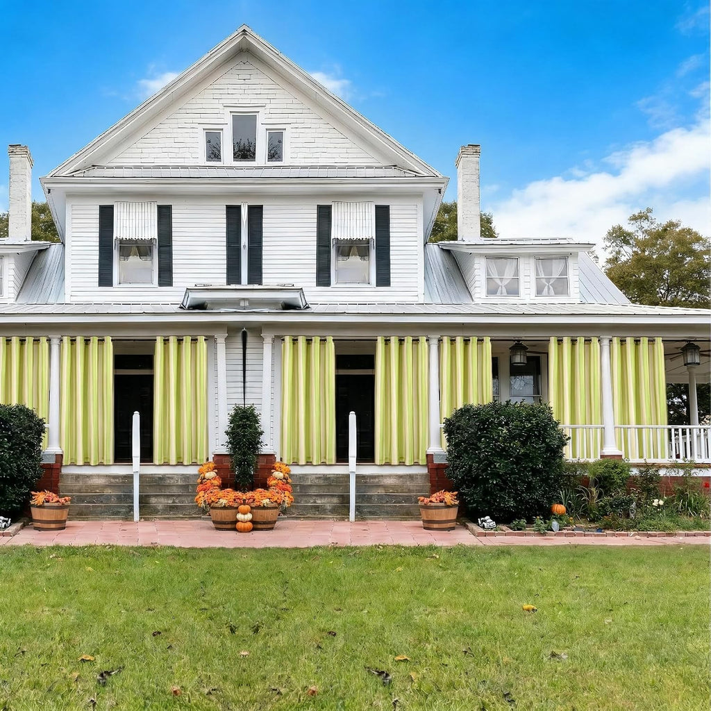 4 Panels Outdoor Stripe Curtains , Waterproof Light Filtering Indoor Outdoor Curtain Panels with Grommets for Porch