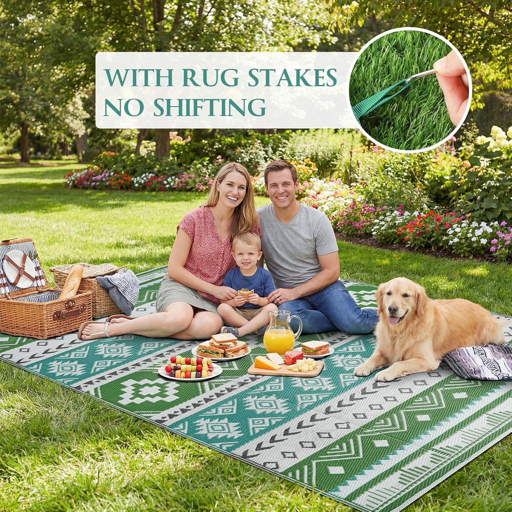 Outdoor Rug Waterproof Reversible Plastic Straw Patio Camping Rug, Portable Indoor Outdoor RV Mat Carpet for