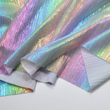 Shining Iridescent Hologram Laser Fabric Knit Crepe 58inch Wide for Cloth Craft Upholstery by 2 Yards (72inch White)