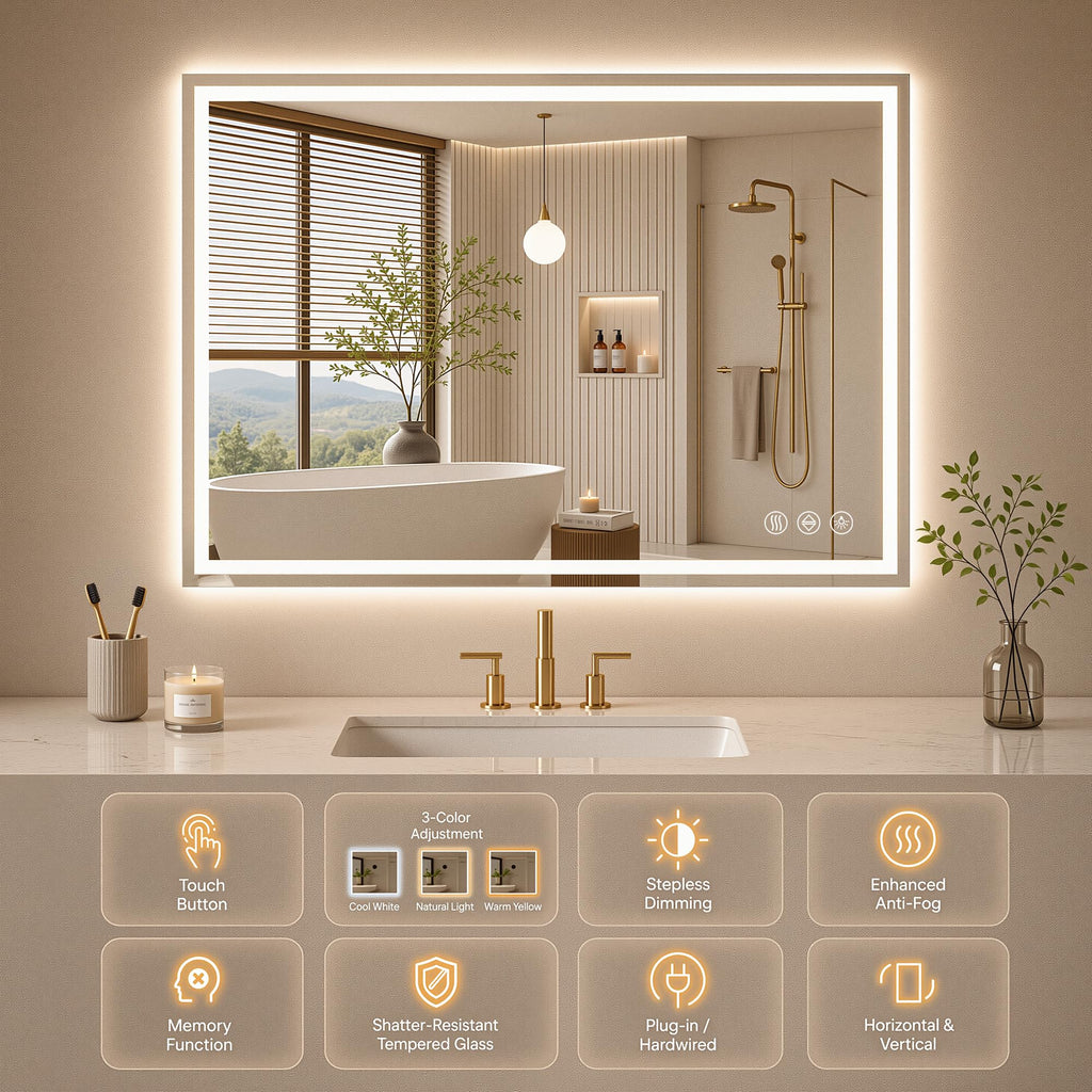 40"x 30" LED Bathroom Mirror with Lights