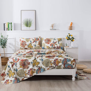 Vintage 4pcs King Size Deep Pocket Bed Sheet Sets 100% Egyptian Cotton Bedding Collection Colorful Boho Baikal Flower