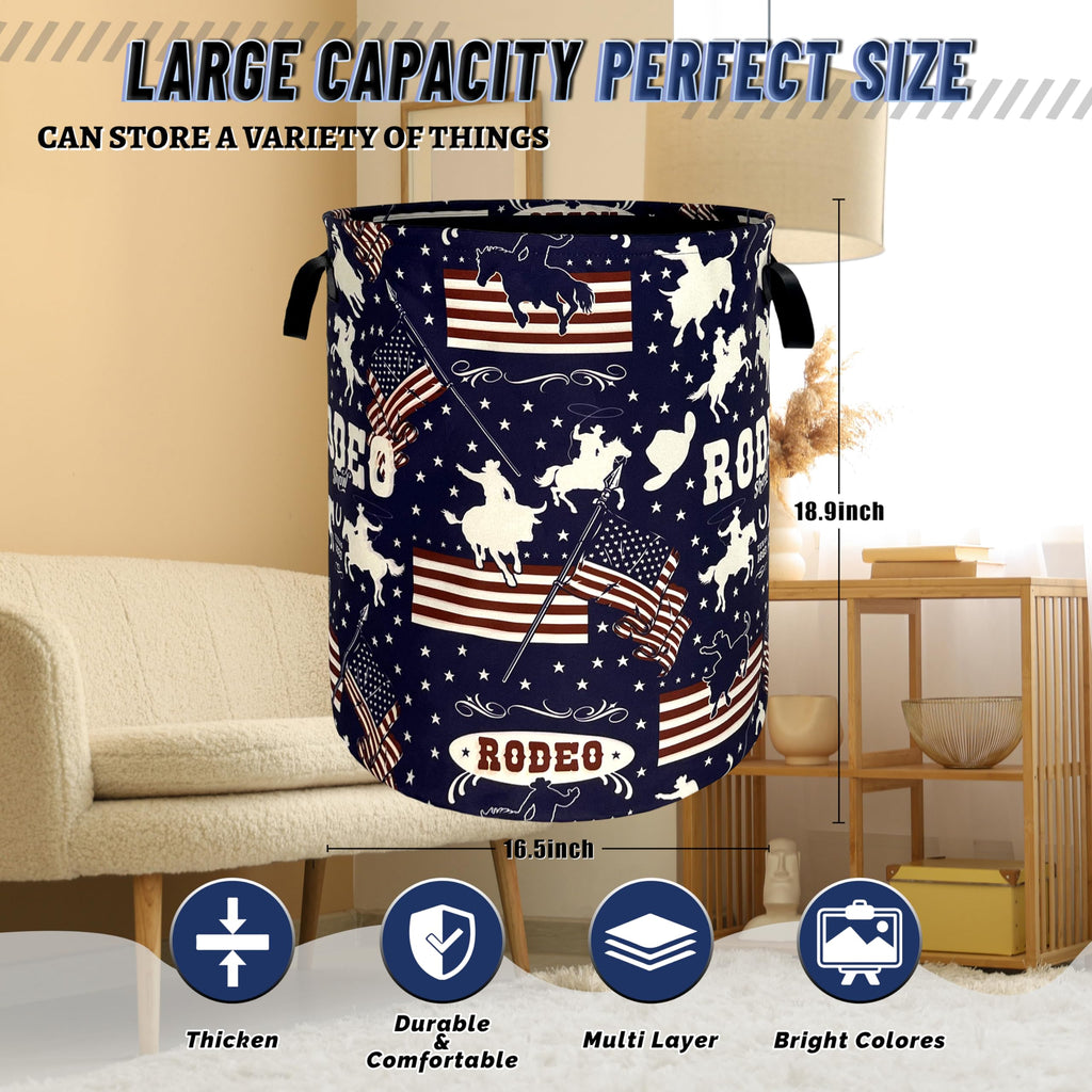 Western Cowboy Laundry Basket Oxford Cloth Foldable Hamper 18.9x16.5 Inch