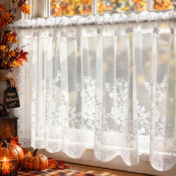 White Lace Valances for Windows Floral Lace Semi Sheer Curtain