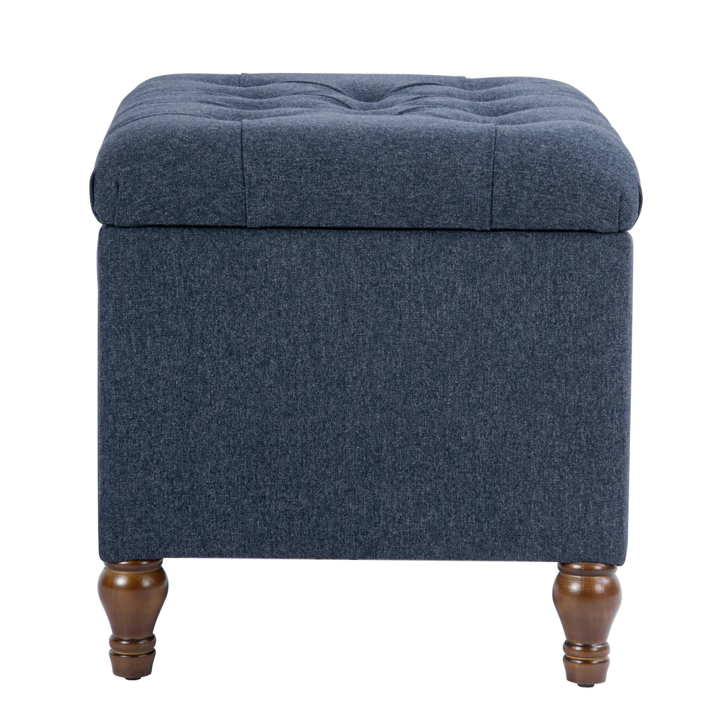 24" Button Tufted Storage Ottoman - Blue Woven Fabric