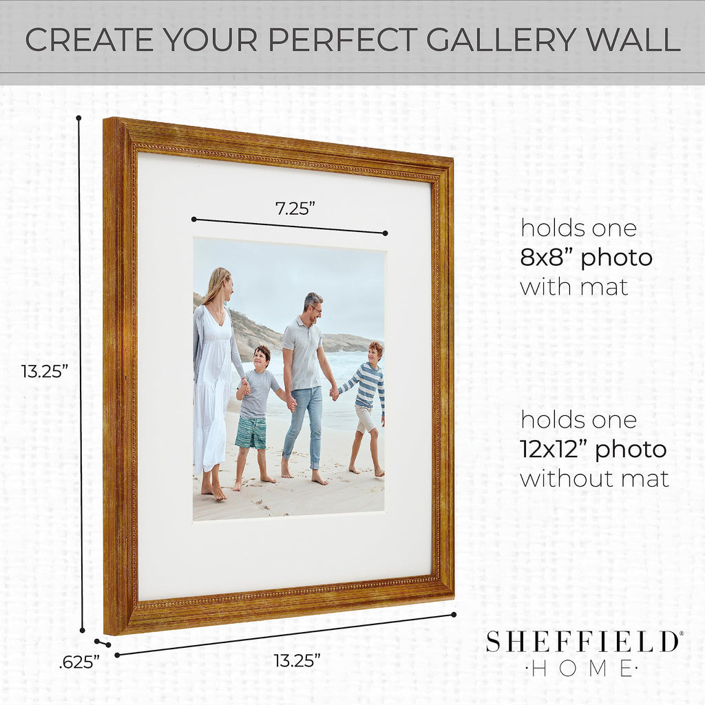9 Piece Gallery Wall Frame Set, 12x12 Inch, Beaded Antique Bronze