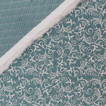 Double Faced Quilted Cotton, Scroll Vine/Plaid Dk Teal