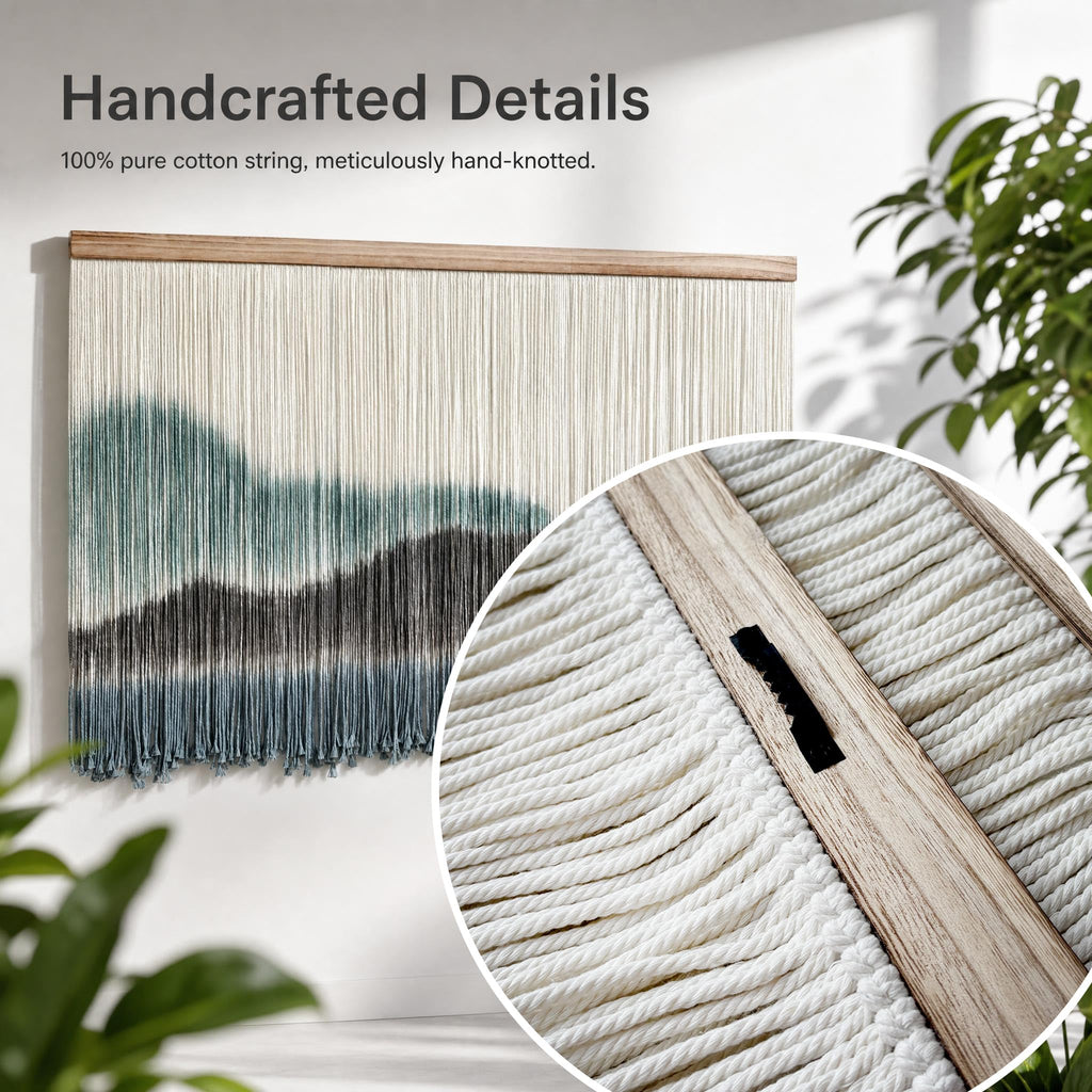 Large Dip-Dye Macrame Wall Hanging Tapestry 59"x38" (Green Brown)