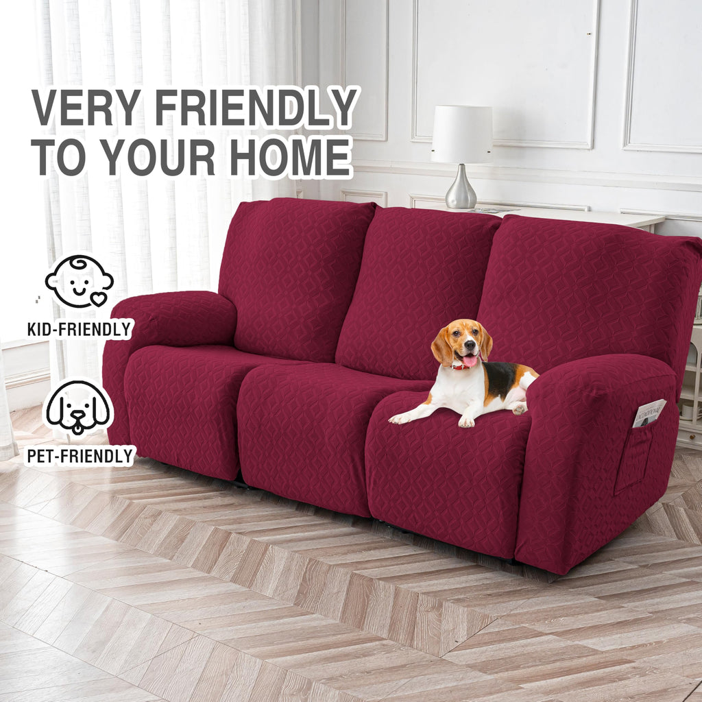 Gennia Waterproof Recliner Sofa Cover, 3 Seat Couch Cover, Wine Red