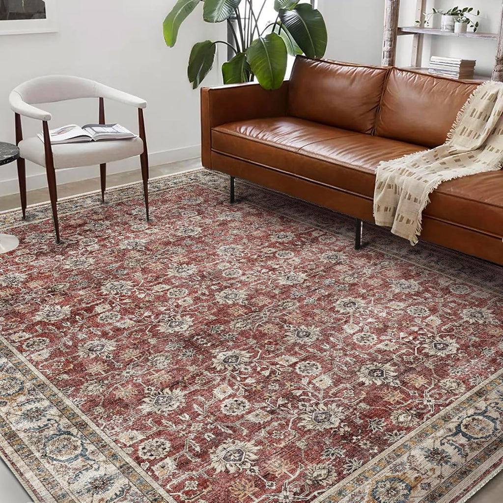 Washable Area Rug 9'x12' Boho Design Non-Shedding Easy Care Ideal for High Traffic Areas in Living R