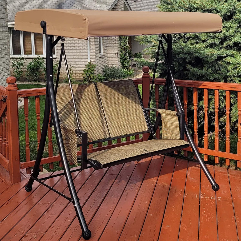 2-Seat Outdoor Patio Porch Swing with Textilene Fabric | Canopy and Stand Design, Easy to Move, Heavy-Duty Aluminum