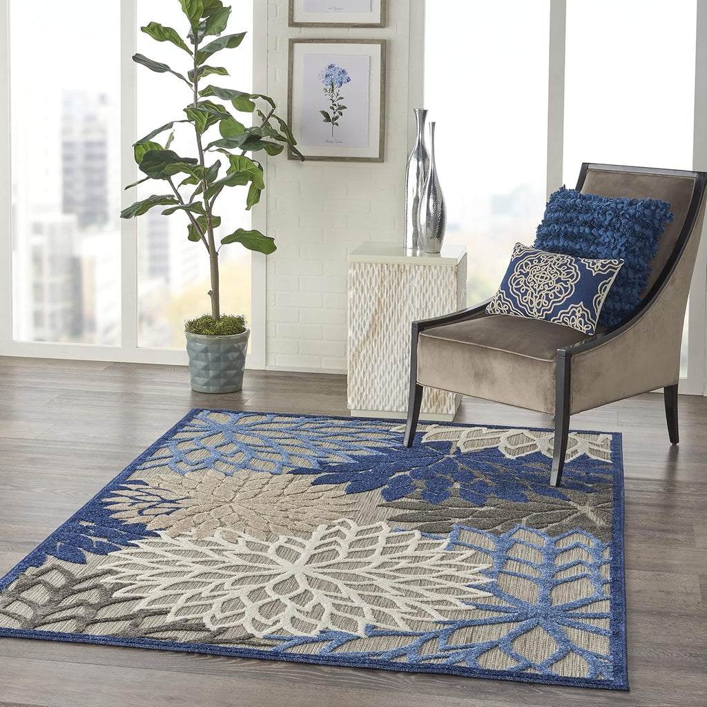 Home Aloha 5'3" x 7'5" Fabric Indoor/Outdoor Rug in Blue/Multi-Color