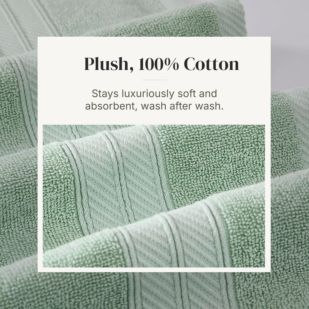 6 Piece Bath Towel Set - Bathroom Set with 2 Bath Towels, 2 Hand Towels, and 2 Wash Cloths - 100% Cotton, Super