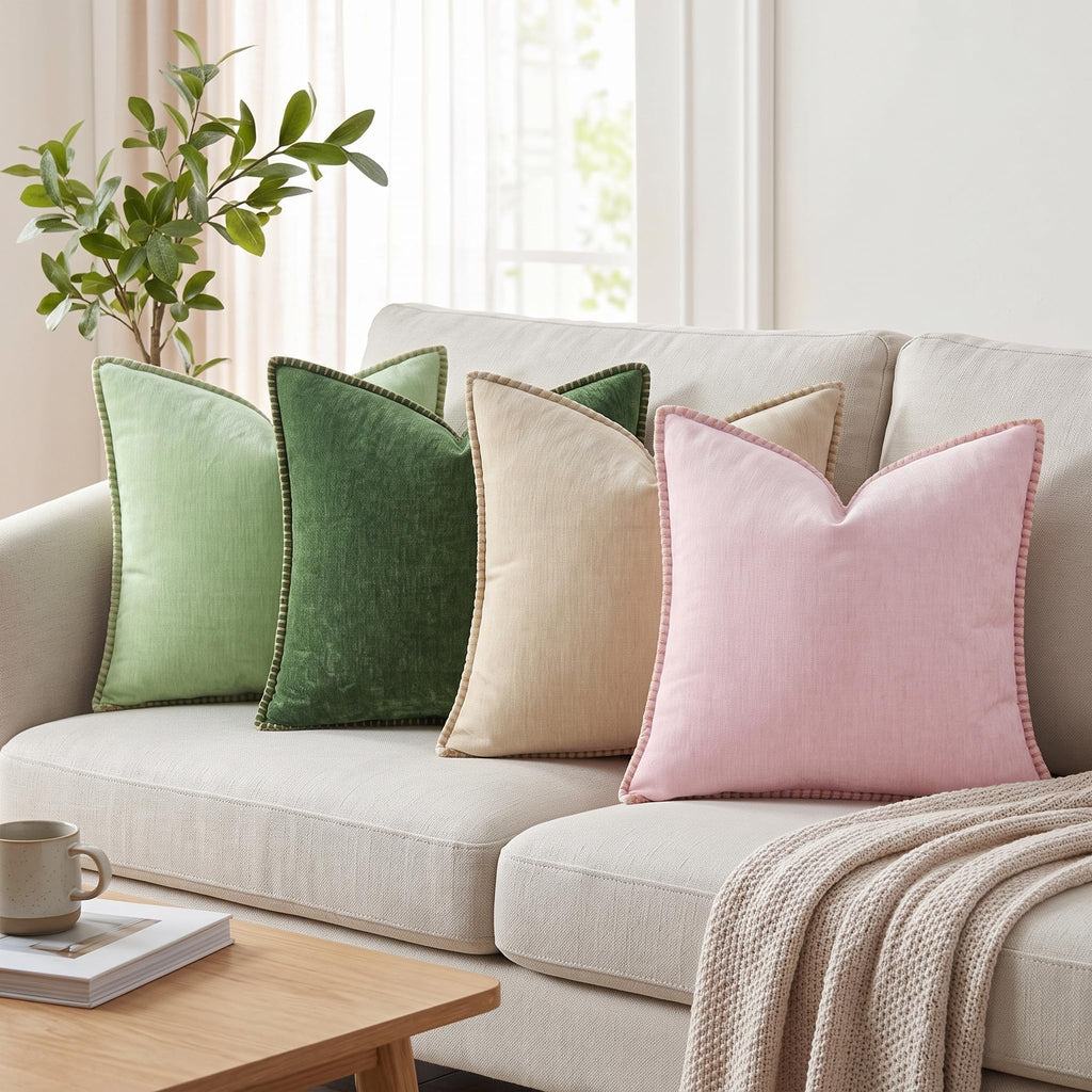 Soft Chenille Throw Pillow Covers 20x20 Set of 2 Forest Green