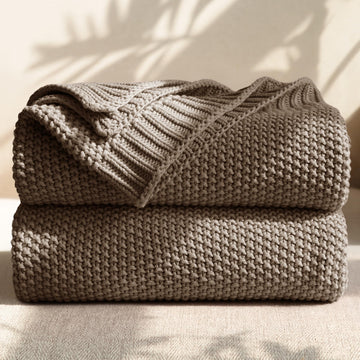 100% Cotton Cable Knit Throw Blanket, Lightweight Soft Knit Blanket for Sofa Couch Bed, Breathable All-Season Throw